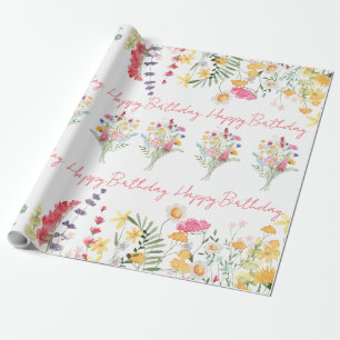 Happy Birthday Watercolor Wildflowers Colourful Wrapping Paper