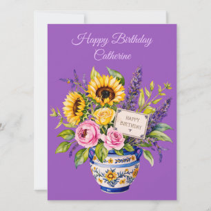 Happy Birthday. Watercolour bouquet. Greeting Card
