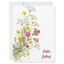 Happy Birthday watercolour floral wild flowers 