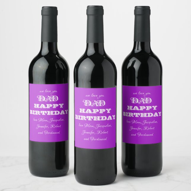 Happy Birthday We Love You Dad Kids Names Cute Wine Label (Bottles)