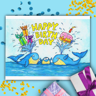 Happy Birthday Whales Postcard