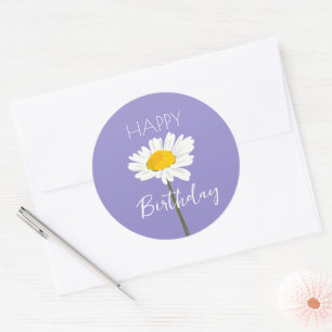 Happy Birthday While Daisy Flower Classic Round Sticker