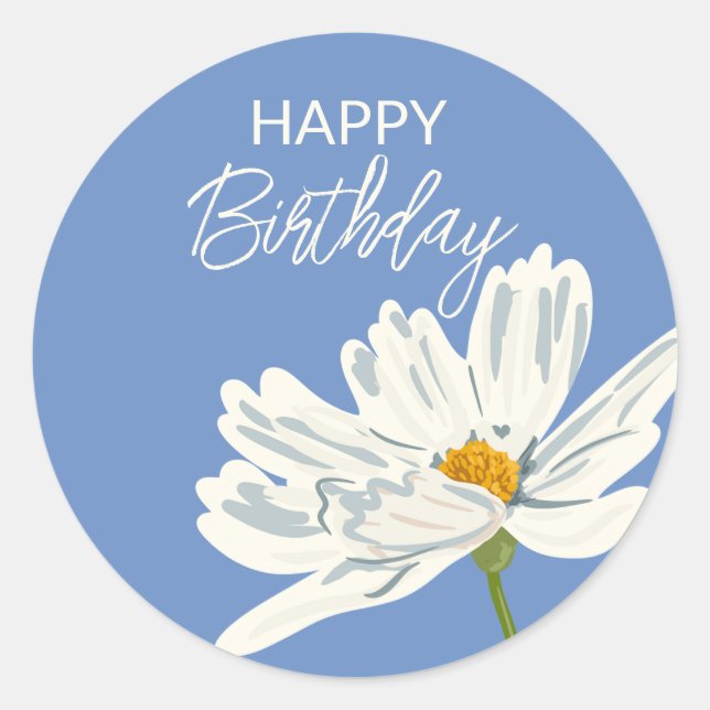Happy Birthday While Summer Artistic Flower  Classic Round Sticker (Front)