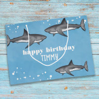 Happy Birthday Whimsical Blue Ocean Sharks Fun 