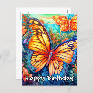Happy Birthday Whimsical Butterfly Design Holiday Postcard