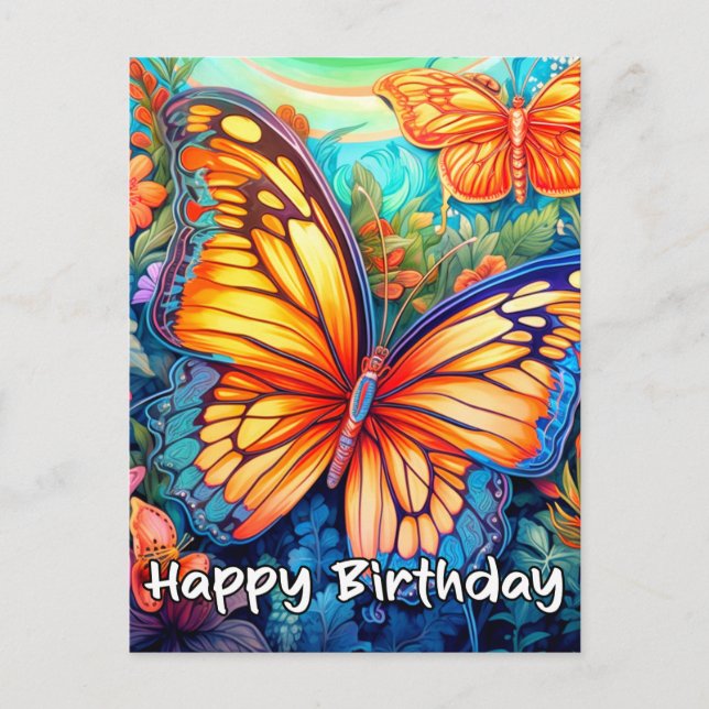 Happy Birthday Whimsical Butterfly Design Postcard (Front)