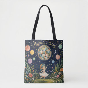 Happy Birthday Whimsical Disco Ball Girl Tote Bag