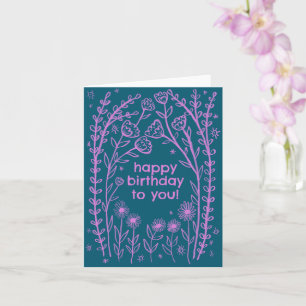 Happy Birthday Whimsical Floral Sketch Doodle Card