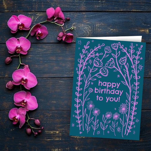 Happy Birthday Whimsical Floral Sketch Doodle  Card (Happy Birthday Whimsical Floral Sketch Doodle Card
)