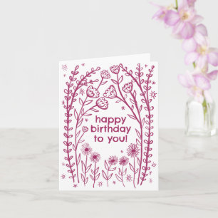 Happy Birthday Whimsical Floral Sketch Doodle  Card