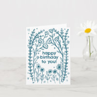 Happy Birthday Whimsical Floral Sketch Doodle 