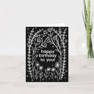 Happy Birthday Whimsical Floral Sketch Doodle Card