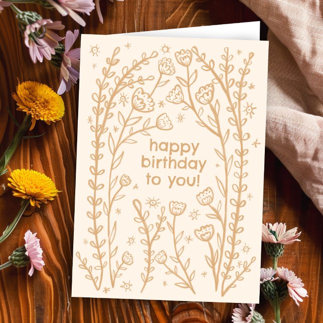 Happy Birthday Whimsical Floral Sketch Doodle Cute Card (Happy Birthday Whimsical Boho Floral Sketch Doodle Cute Bday Card
)