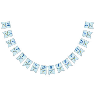 Happy Birthday Whimsical Flying Pretty Bluebird Bunting