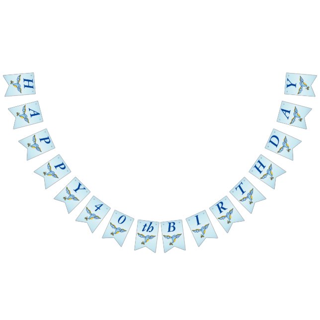 Happy Birthday Whimsical Flying Pretty Bluebird Bunting (All)