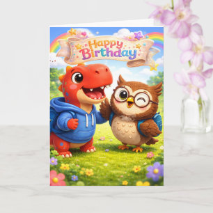 Happy birthday, whimsical folded greeting card