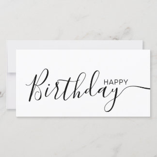 Happy Birthday White Black Modern Flat Card