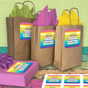 Happy Birthday White Cake Vibrant Coloured Icing Square Sticker