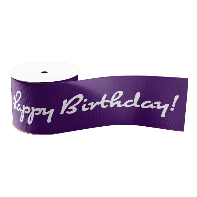 Happy Birthday! White Casual Script Grosgrain Ribbon (Spool)