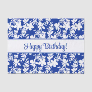 Happy Birthday White Floral on Blue Tissue Paper