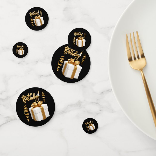 Happy Birthday White Gold Table Confetti (Group)