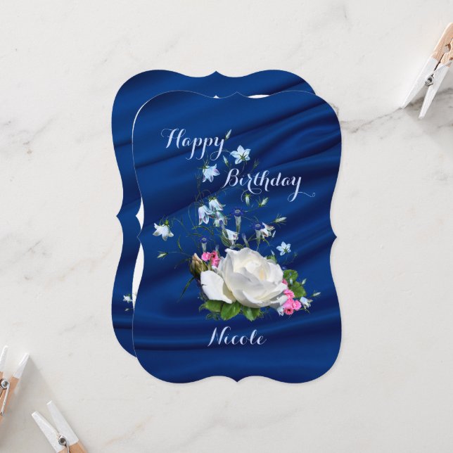 Happy Birthday White Rose, Daughter Custom Name Card (Front/Back In Situ)