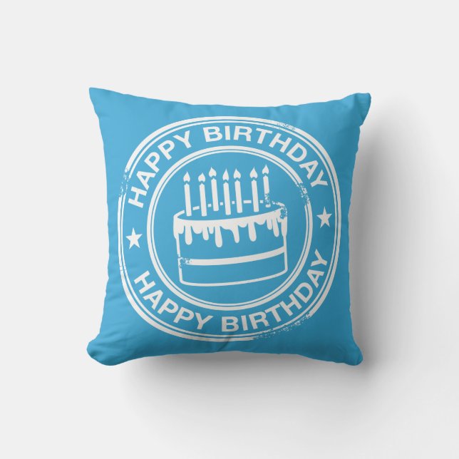 Happy Birthday -white rubber stamp effect- Cushion (Front)