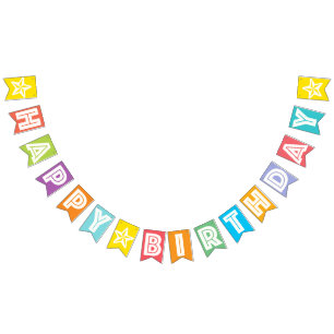 HAPPY BIRTHDAY ☆ WHITE TEXT ON MULTICOLOR BKGD BUNTING