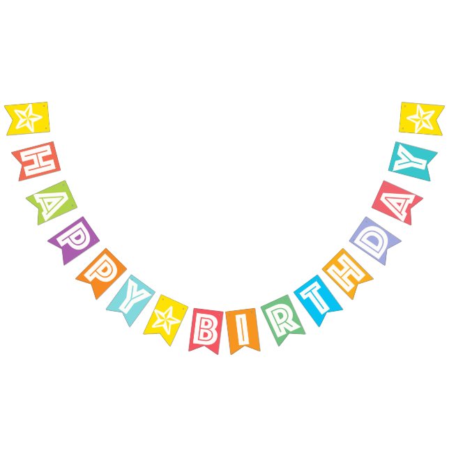 HAPPY BIRTHDAY ☆ WHITE TEXT ON MULTICOLOR BKGD BUNTING  (All)