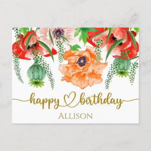 Happy Birthday Wild Flowers Watercolor Post Card