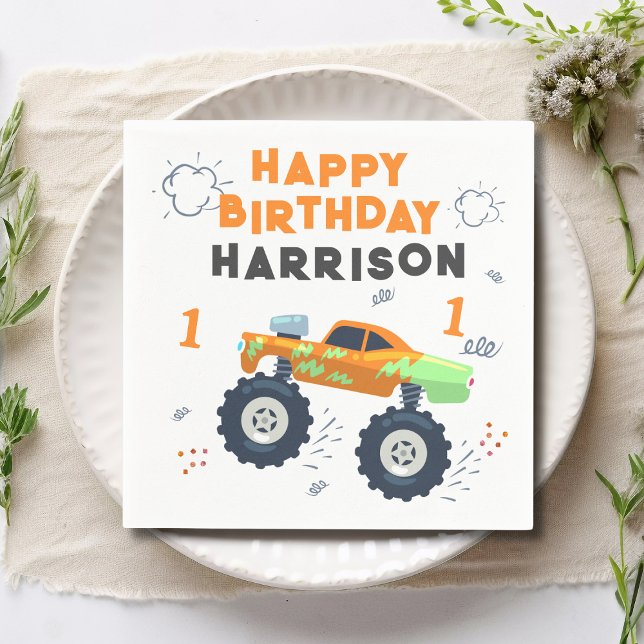 Happy Birthday Wild One Monster Car Trucks Napkin (Creator Uploaded)