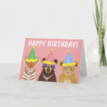 Happy Birthday Wild Party Animals Illustration   Card<br><div class="desc">cute party animals - tiger,  bear and lion cub drawing "happy birthday" card. Customisable</div>