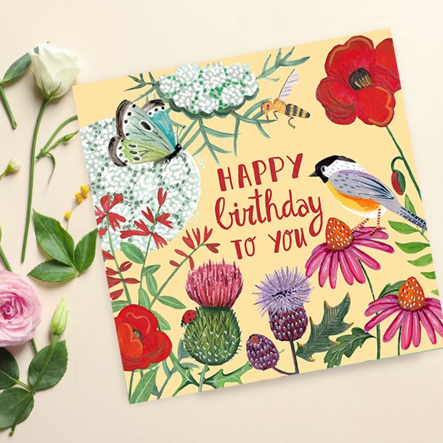 Happy Birthday Wildflower Garden Illustration Card (Happy Birthday Wildflower Garden Illustration Card)