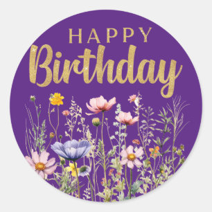 Happy Birthday Wildflower Simple Classic Sticker