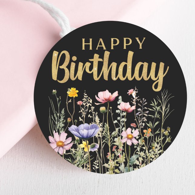 Happy Birthday Wildflower Simple Classic Sticker (Happy Birthday Wildflower Simple Classic Sticker)