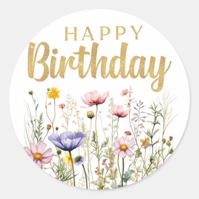Happy Birthday Wildflower Simple Classic Sticker (Front)