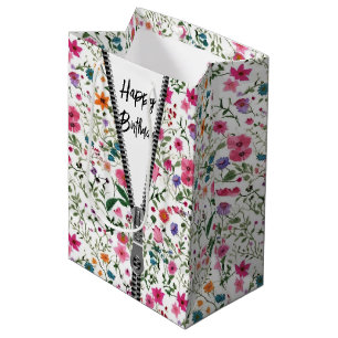 Happy Birthday Wildflowers with Zipper Medium Gift Bag