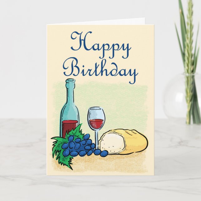 Happy Birthday Wine and Bread Card (Front)