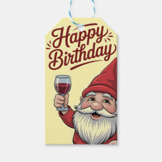 "Happy Birthday" Wine-Toasting Gnome Gift Tags