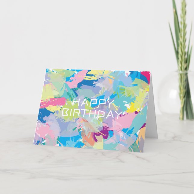 Happy Birthday Wishes Abstract Modern Art Card (Front)