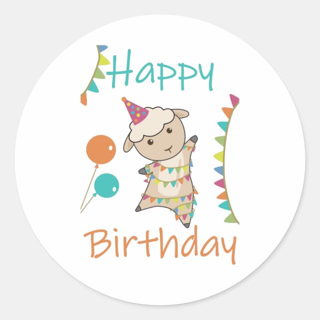 Happy Birthday Wishes To You Sheep Cute Animals Classic Round Sticker (Front)