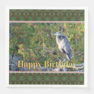 Happy Birthday With A Blue Heron Bird Napkin