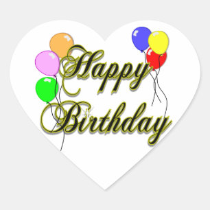 Happy Birthday with Balloons 2 Heart Sticker