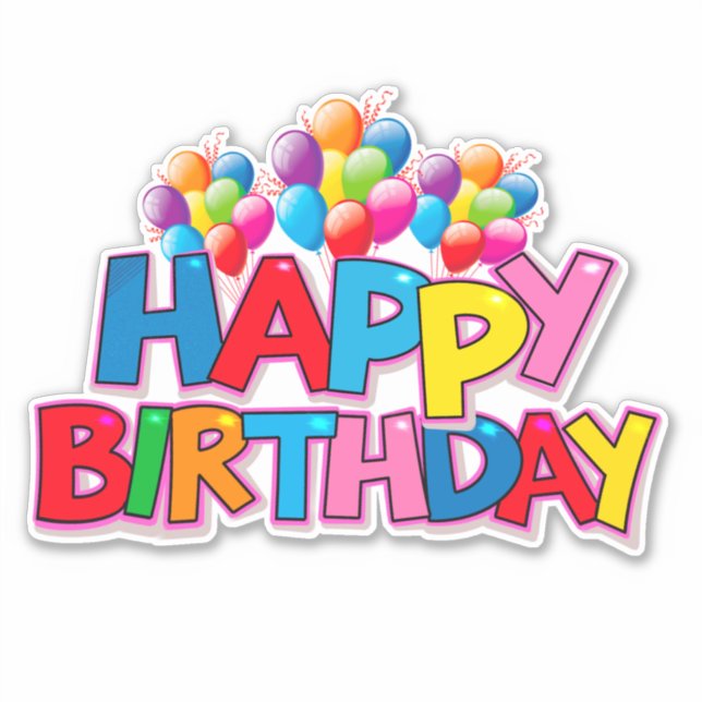 Happy birthday with balloons custom cut vinyl (Front)