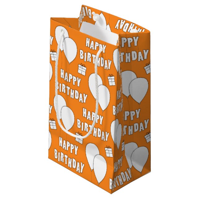 Happy Birthday With Balloons Orange Background Small Gift Bag (Front Angled)
