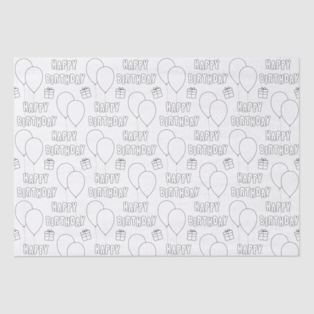 Happy Birthday With Balloons White Background Tissue Paper (Front)