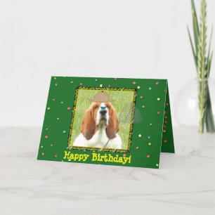 "Happy Birthday" with Basset Hound as hunter Card