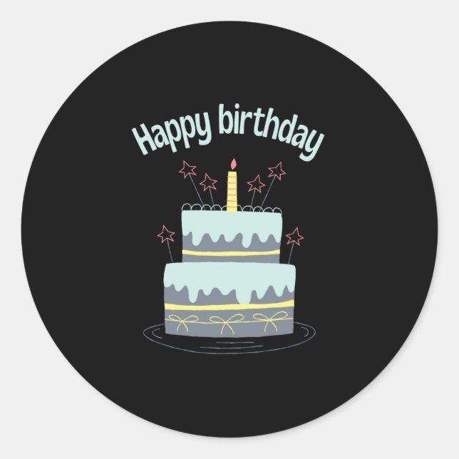 Happy birthday with big cake classic round sticker (Front)