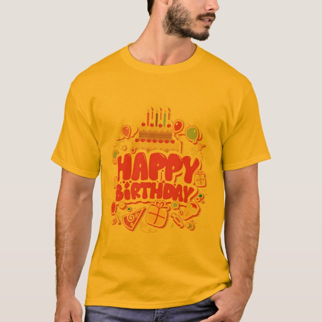 Happy Birthday with Birthday Cake T-Shirt (Front)