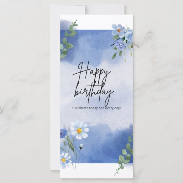 "Happy Birthday with Blue Blooms" (Front)
